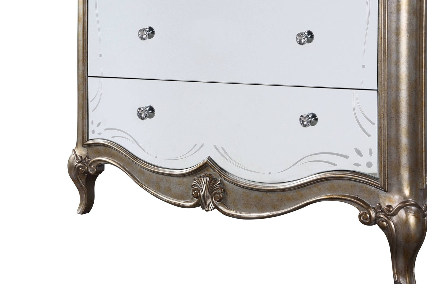 Champagne Mirrored 5-Drawer Chest with Jewelry Tray - 1st Choice Furniture Direct