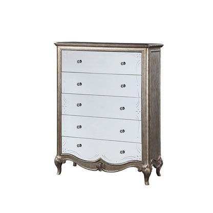 Champagne Mirrored 5-Drawer Chest with Jewelry Tray - 1st Choice Furniture Direct
