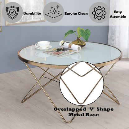 Champagne Round Coffee Table with Frosted Tempered Glass Top - 1st Choice Furniture Direct