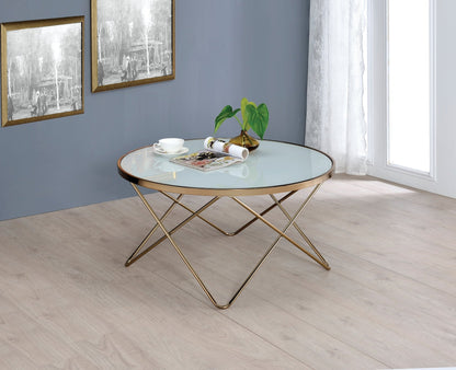 Champagne Round Coffee Table with Frosted Tempered Glass Top - 1st Choice Furniture Direct