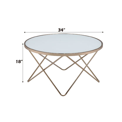 Champagne Round Coffee Table with Frosted Tempered Glass Top - 1st Choice Furniture Direct