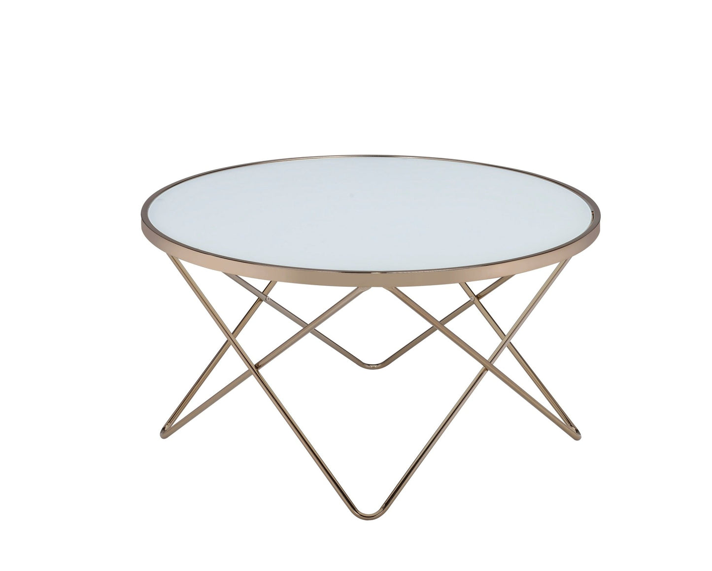 Champagne Round Coffee Table with Frosted Tempered Glass Top - 1st Choice Furniture Direct