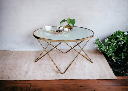 Champagne Round Coffee Table with Frosted Tempered Glass Top - 1st Choice Furniture Direct