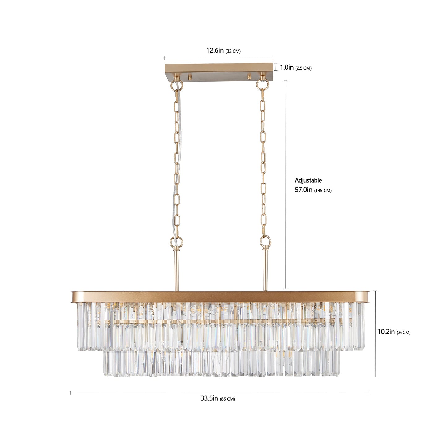 Chandeliers,Rectangular Crystal Chandelier Adjustable,E12 Modern Industrial Crystal Lights,Farmhouse Iron Ceiling Hanging Light for Kitchen Living Room Bedroom/Gold(Bulb Not Included) - 1st Choice Furniture Direct