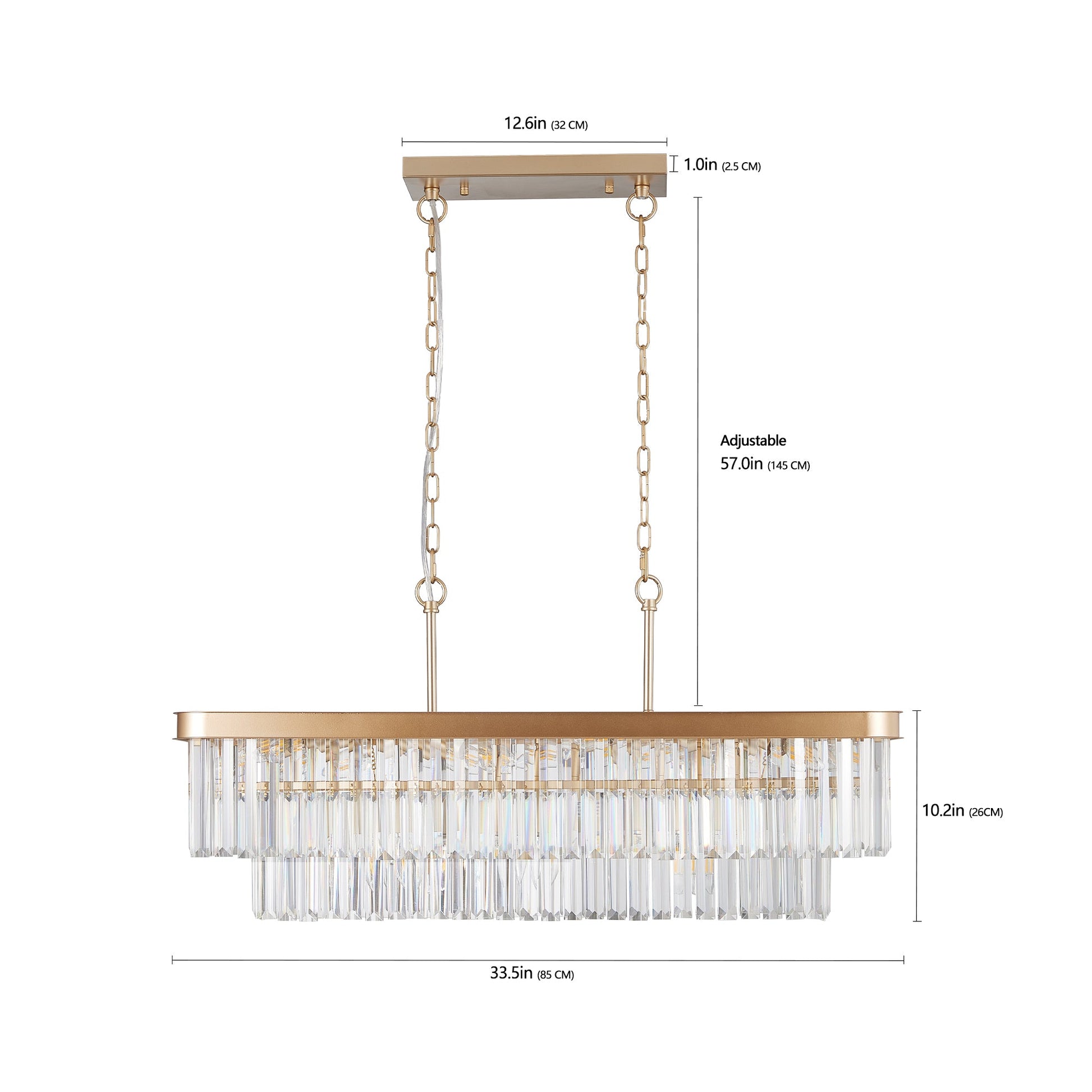 Chandeliers,Rectangular Crystal Chandelier Adjustable,E12 Modern Industrial Crystal Lights,Farmhouse Iron Ceiling Hanging Light for Kitchen Living Room Bedroom/Gold(Bulb Not Included) - 1st Choice Furniture Direct
