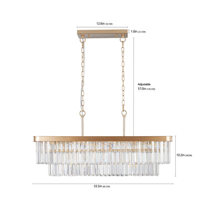Chandeliers,Rectangular Crystal Chandelier Adjustable,E12 Modern Industrial Crystal Lights,Farmhouse Iron Ceiling Hanging Light for Kitchen Living Room Bedroom/Gold(Bulb Not Included) - 1st Choice Furniture Direct