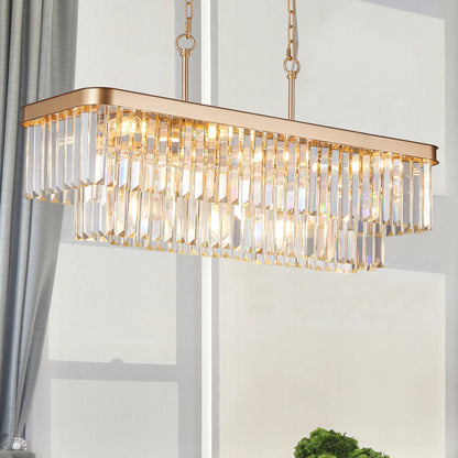 Chandeliers,Rectangular Crystal Chandelier Adjustable,E12 Modern Industrial Crystal Lights,Farmhouse Iron Ceiling Hanging Light for Kitchen Living Room Bedroom/Gold(Bulb Not Included) - 1st Choice Furniture Direct