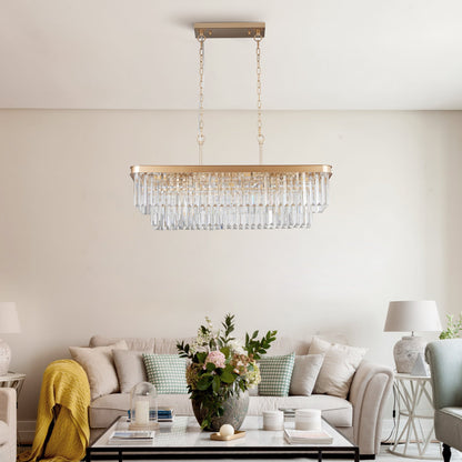 Chandeliers,Rectangular Crystal Chandelier Adjustable,E12 Modern Industrial Crystal Lights,Farmhouse Iron Ceiling Hanging Light for Kitchen Living Room Bedroom/Gold(Bulb Not Included) - 1st Choice Furniture Direct