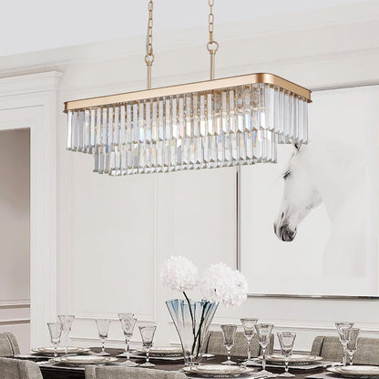 Chandeliers,Rectangular Crystal Chandelier Adjustable,E12 Modern Industrial Crystal Lights,Farmhouse Iron Ceiling Hanging Light for Kitchen Living Room Bedroom/Gold(Bulb Not Included) - 1st Choice Furniture Direct