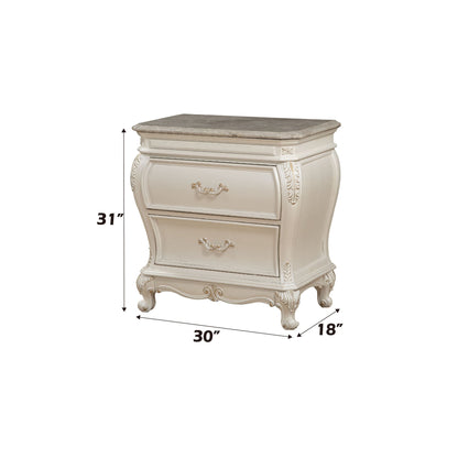 Chantelle Pearl White Finish Nightstand W/Granite Top - 1st Choice Furniture Direct