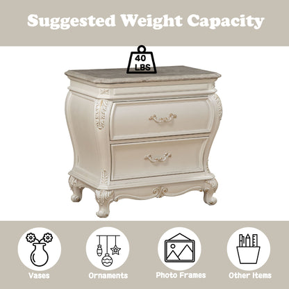Chantelle Pearl White Finish Nightstand W/Granite Top - 1st Choice Furniture Direct