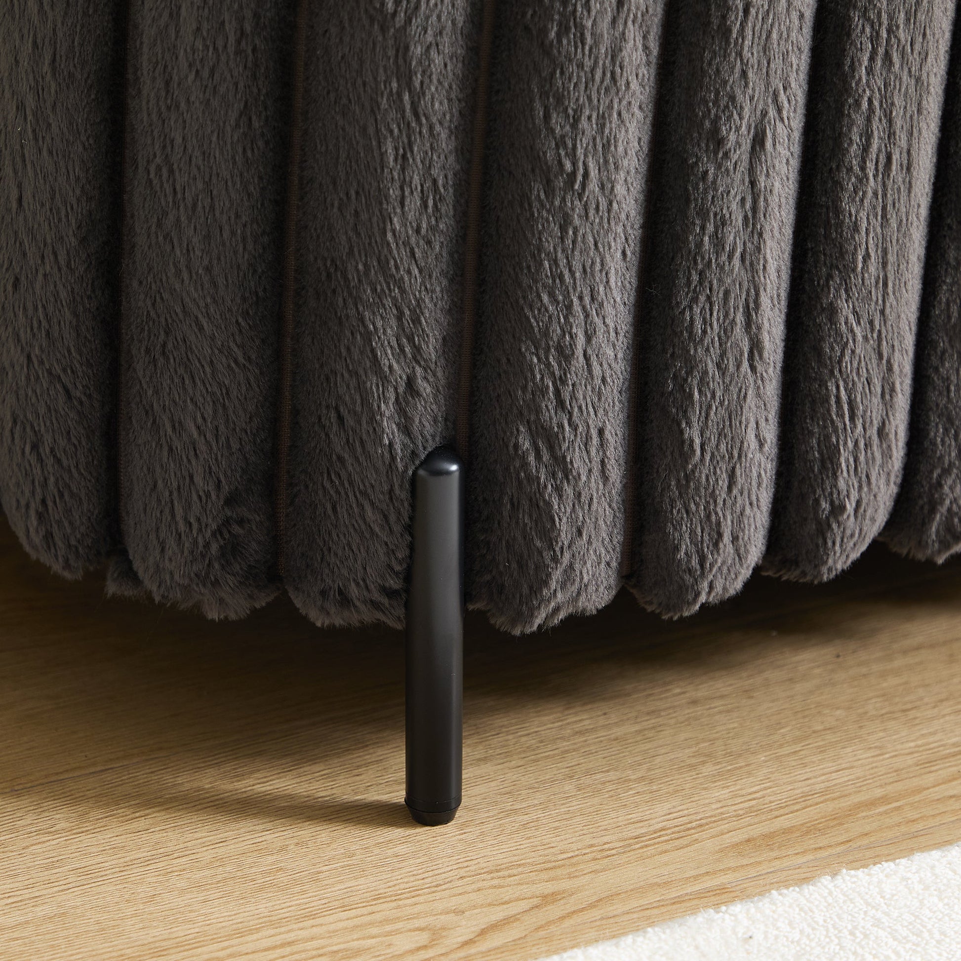 Charcoal Faux Fur Flip Top Storage Bench with Black Metal Legs, 49.2' Wide Bed End Stool Foot Rest - 1st Choice Furniture Direct