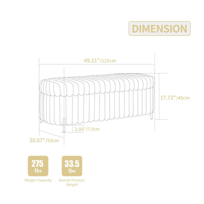 Charcoal Faux Fur Flip Top Storage Bench with Black Metal Legs, 49.2' Wide Bed End Stool Foot Rest - 1st Choice Furniture Direct