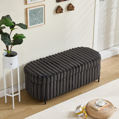Charcoal Faux Fur Flip Top Storage Bench with Black Metal Legs, 49.2' Wide Bed End Stool Foot Rest - 1st Choice Furniture Direct