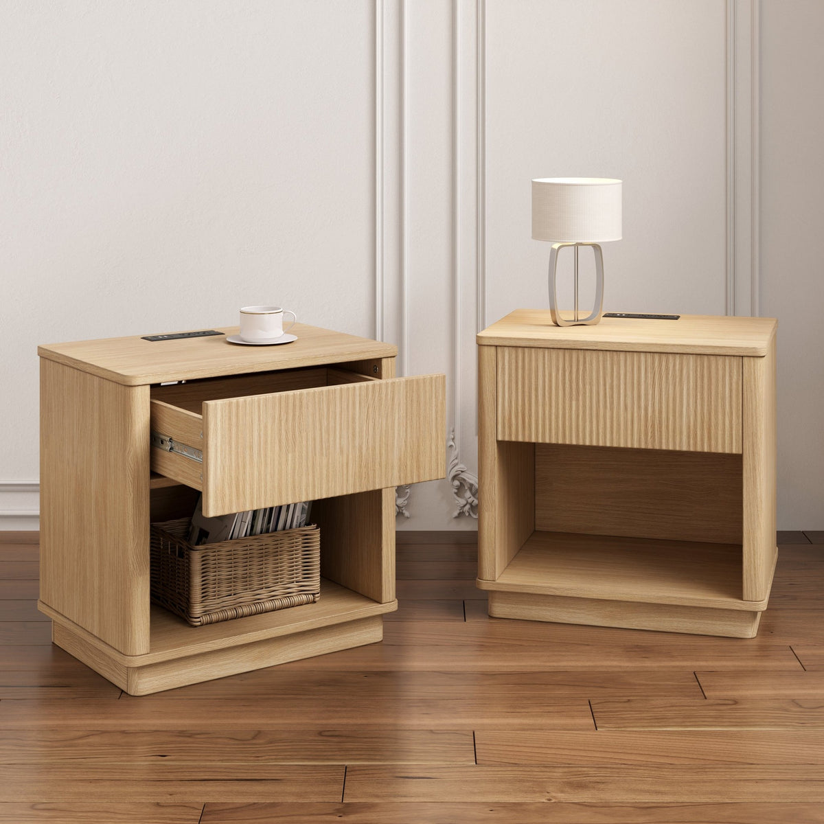 Charging Nightstand Set of 2, Bedside Tables with Charging Stations, Outlet/USB Bedside Tables with Drawer, Modern Set for Bedroom,Natural Color - 1st Choice Furniture Direct