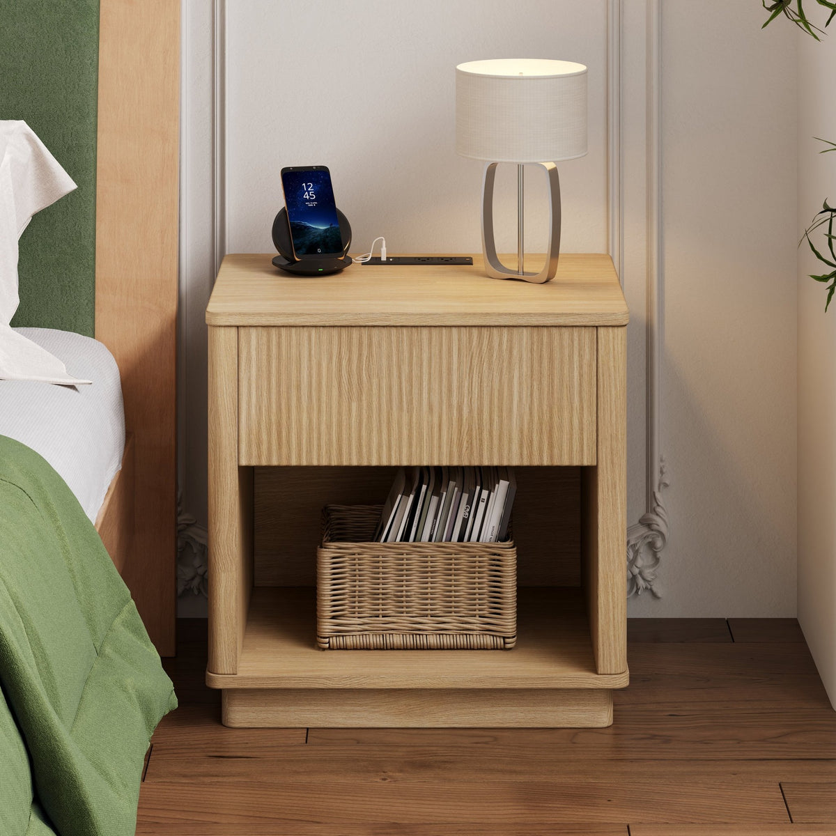 Charging Nightstand Set of 2, Bedside Tables with Charging Stations, Outlet/USB Bedside Tables with Drawer, Modern Set for Bedroom,Natural Color - 1st Choice Furniture Direct