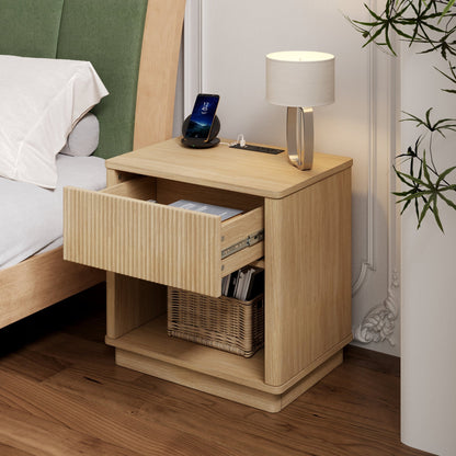 Charging Nightstand Set of 2, Bedside Tables with Charging Stations, Outlet/USB Bedside Tables with Drawer, Modern Set for Bedroom,Natural Color - 1st Choice Furniture Direct