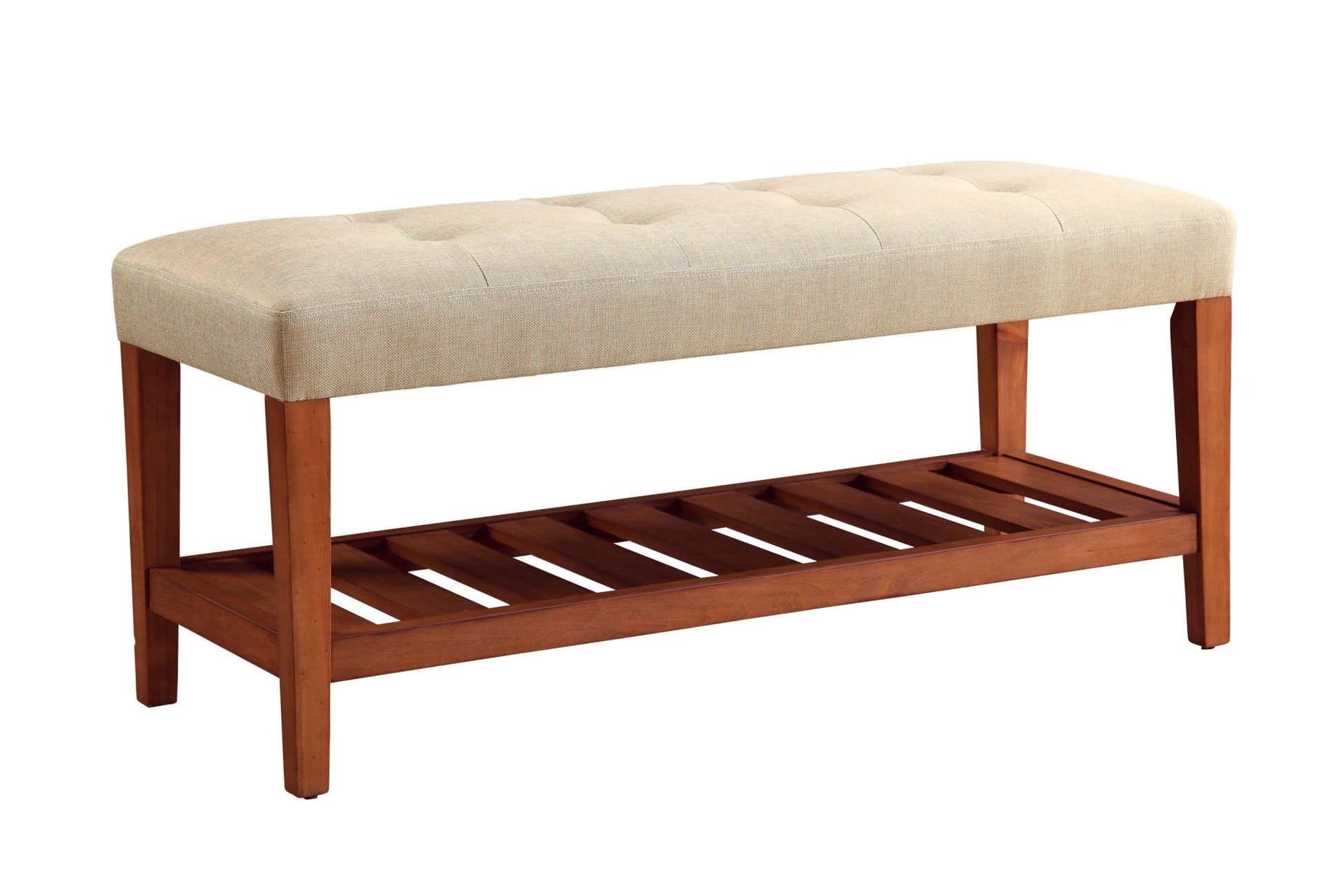 Charla Beige Fabric & Oak Finish Bench - 1st Choice Furniture Direct