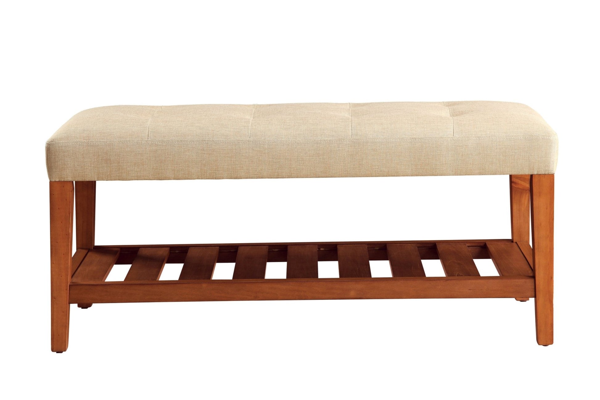 Charla Beige Fabric & Oak Finish Bench - 1st Choice Furniture Direct