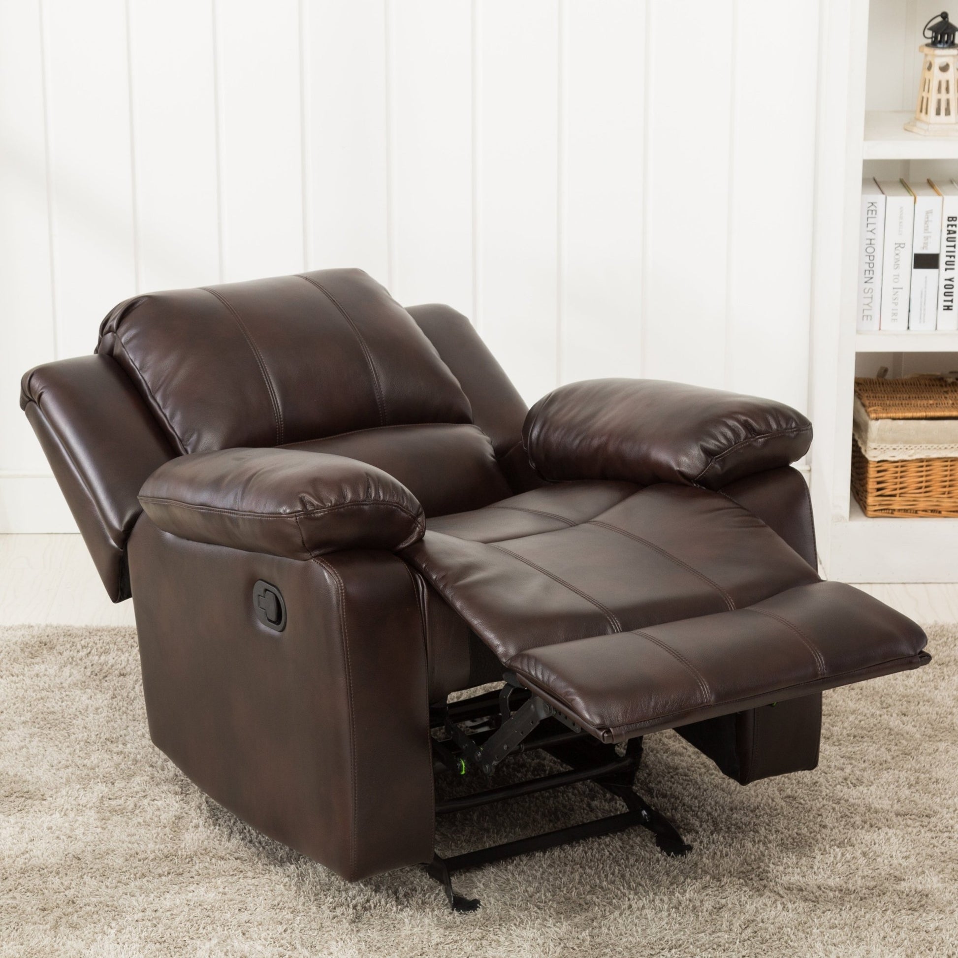 Charlotte Burnished Brown Faux Leather Glider Recliner with Classic Style and Plush Comfort - 1st Choice Furniture Direct
