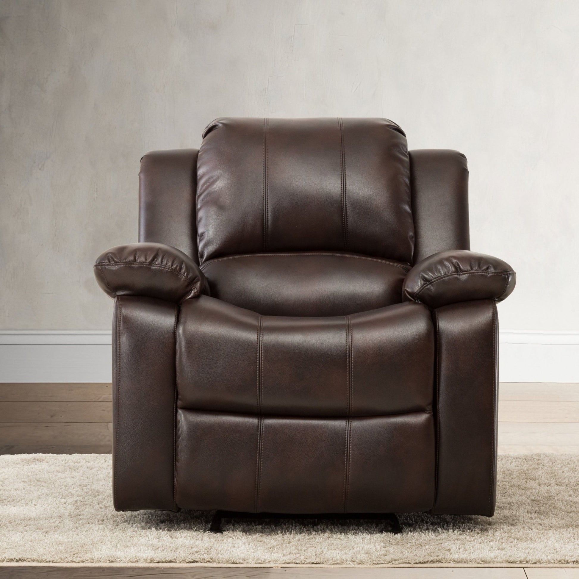 Charlotte Burnished Brown Faux Leather Glider Recliner with Classic Style and Plush Comfort - 1st Choice Furniture Direct