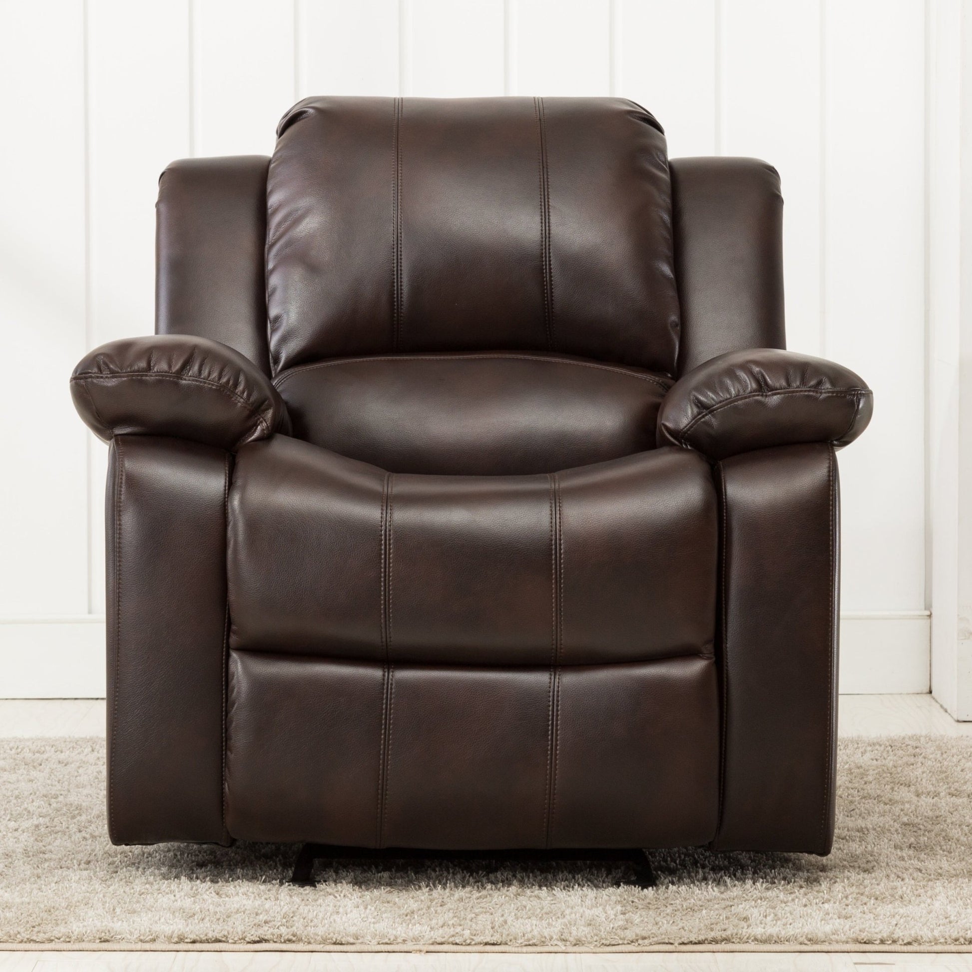 Charlotte Burnished Brown Faux Leather Glider Recliner with Classic Style and Plush Comfort - 1st Choice Furniture Direct