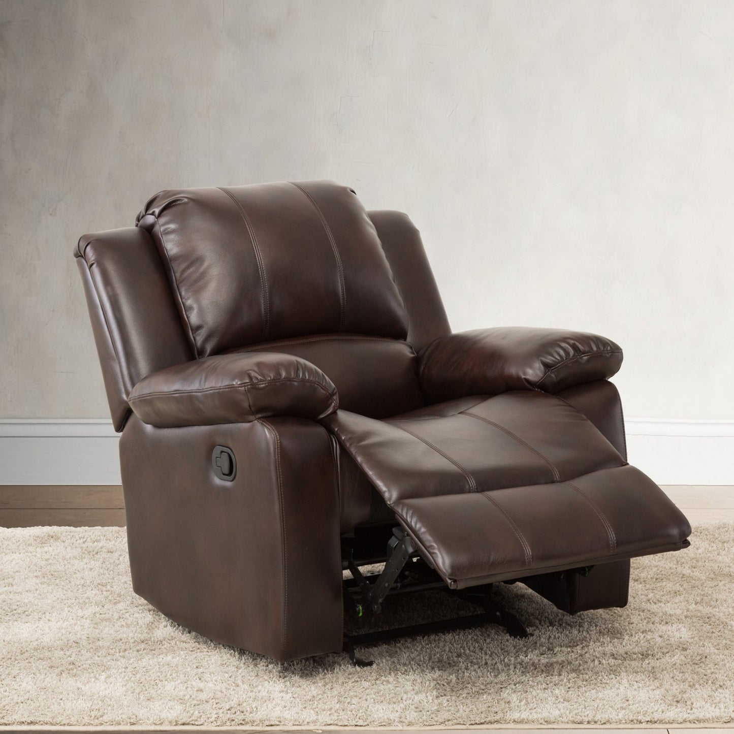 Charlotte Burnished Brown Faux Leather Glider Recliner with Classic Style and Plush Comfort - 1st Choice Furniture Direct