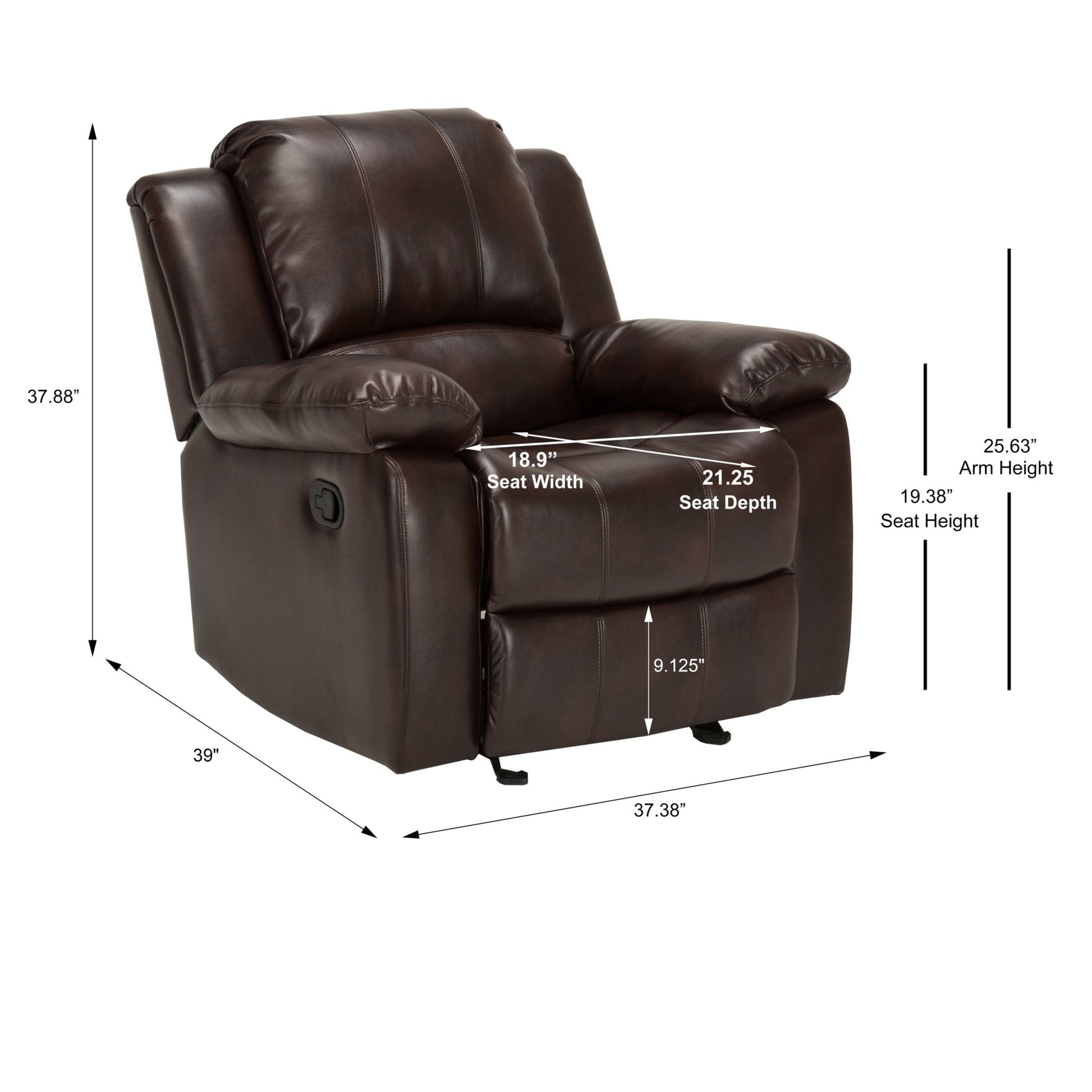 Charlotte Burnished Brown Faux Leather Glider Recliner with Classic Style and Plush Comfort - 1st Choice Furniture Direct