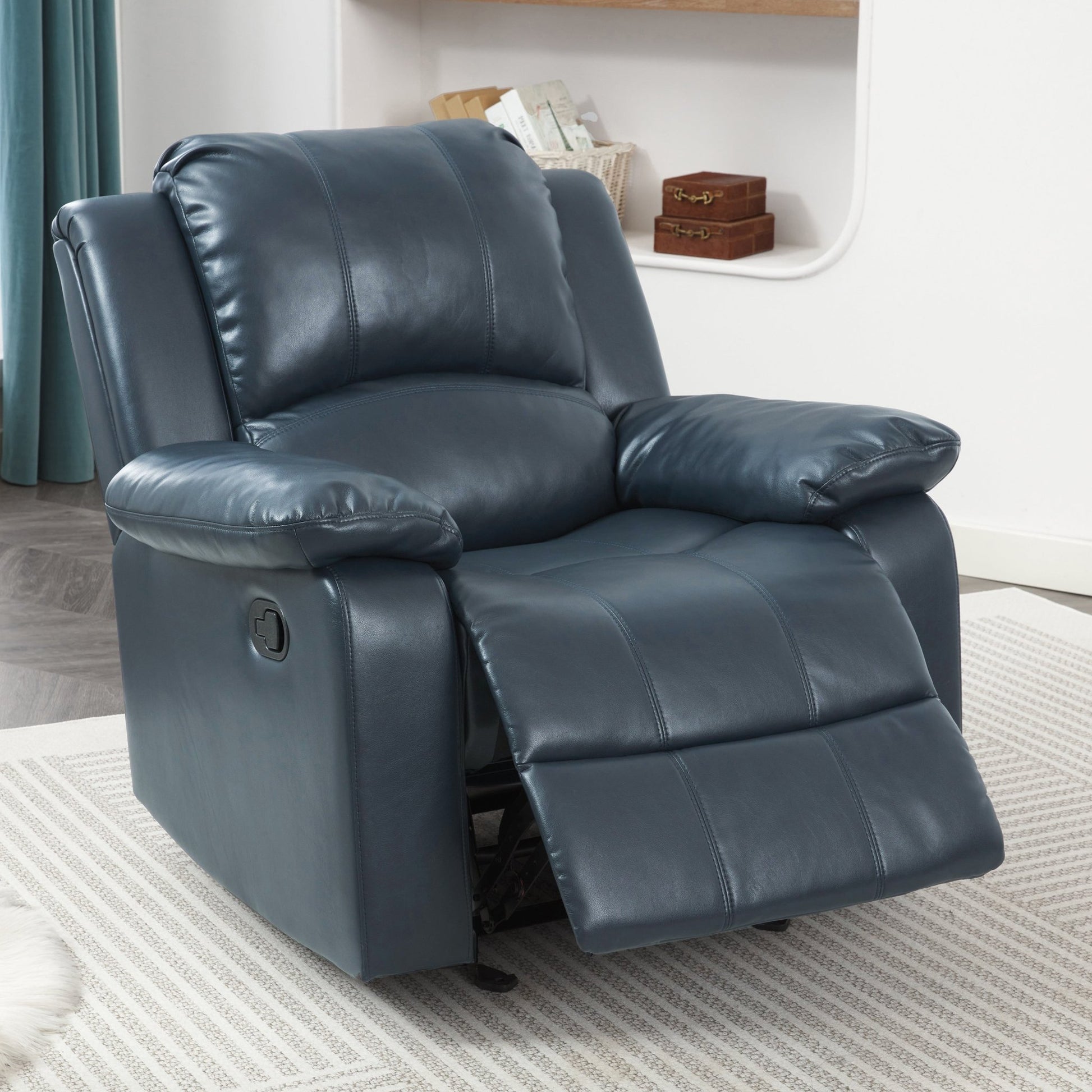 Charlotte Midnight Blue Leather Gel Glider Recliner with Sturdy Wood Frame - 1st Choice Furniture Direct