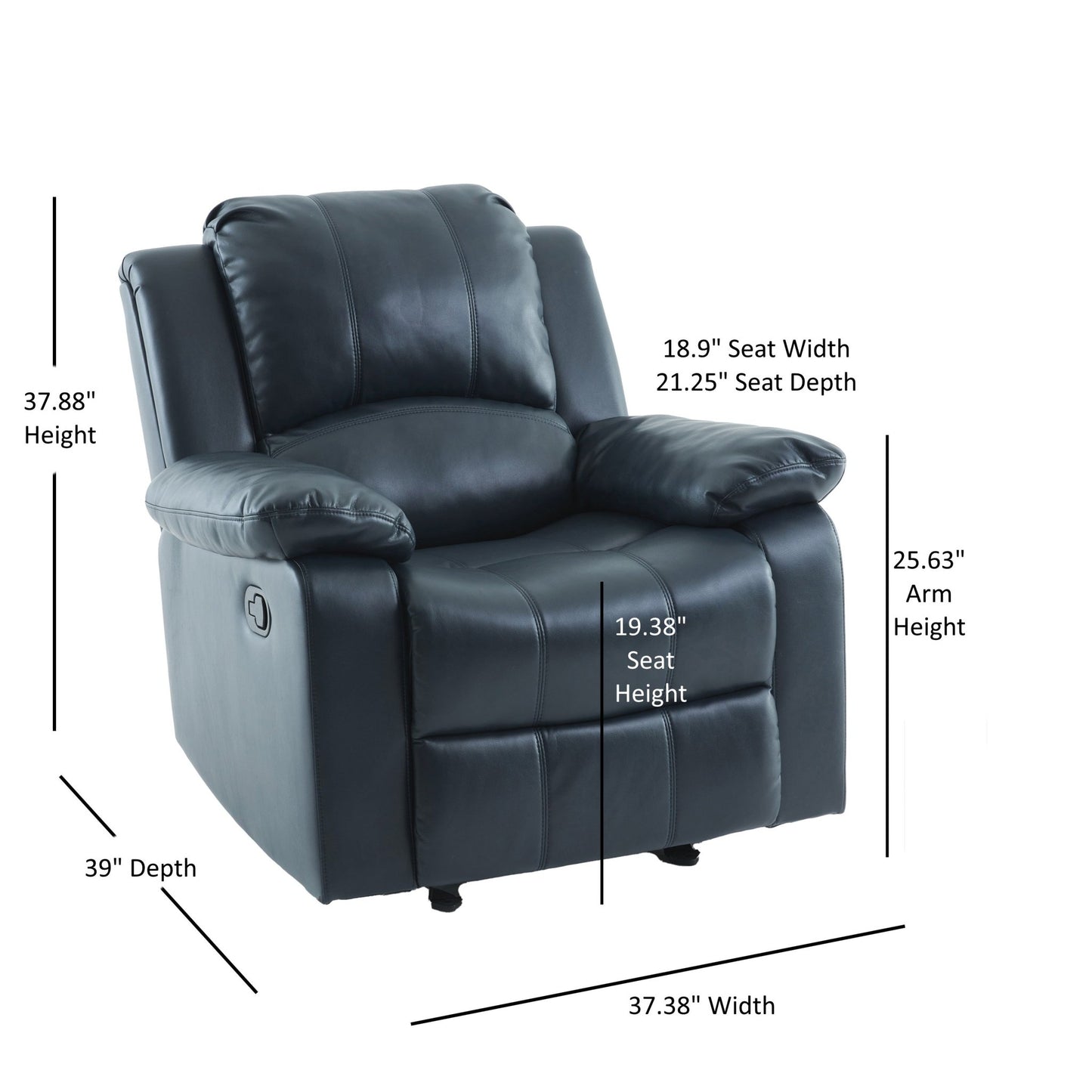 Charlotte Midnight Blue Leather Gel Glider Recliner with Sturdy Wood Frame - 1st Choice Furniture Direct