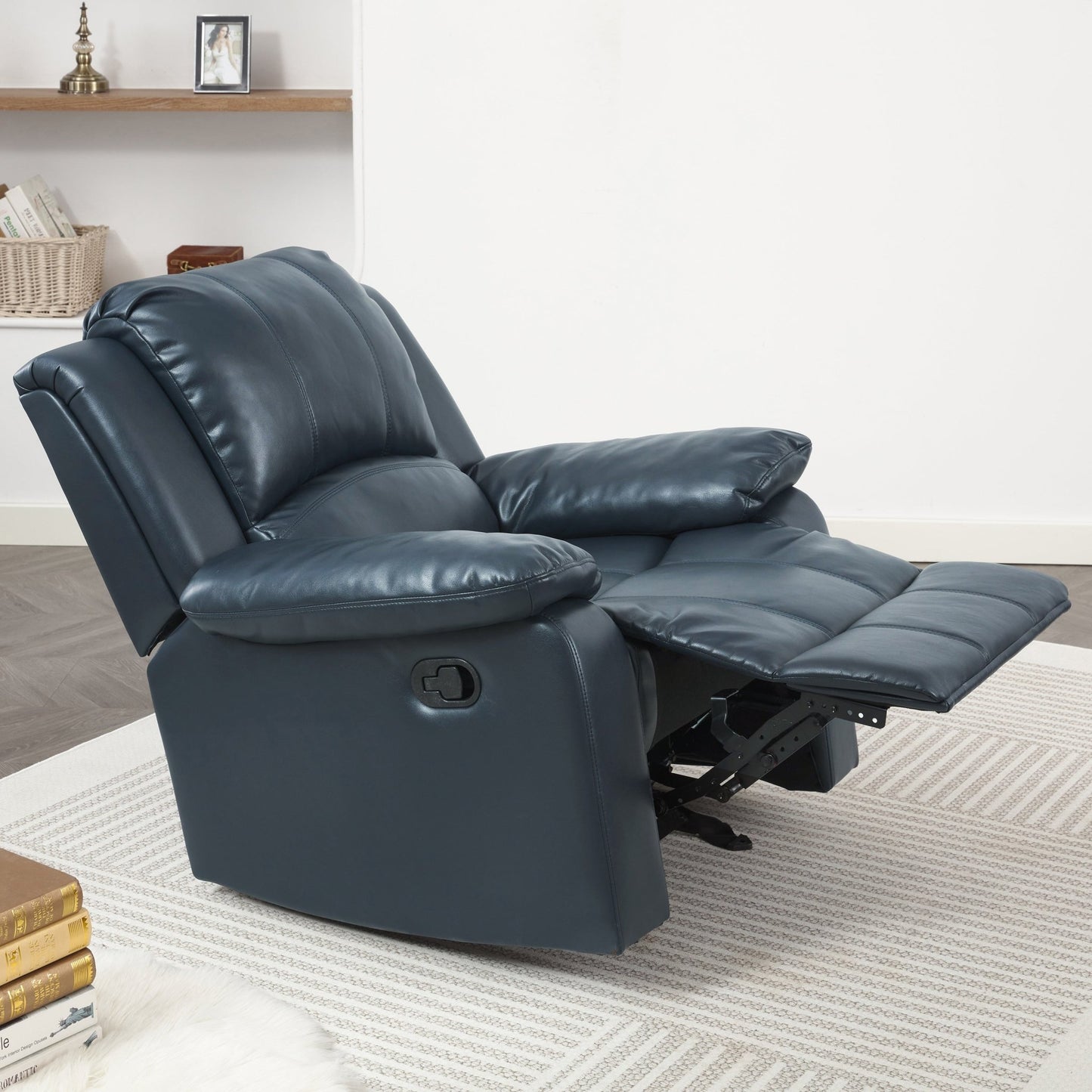 Charlotte Midnight Blue Leather Gel Glider Recliner with Sturdy Wood Frame - 1st Choice Furniture Direct