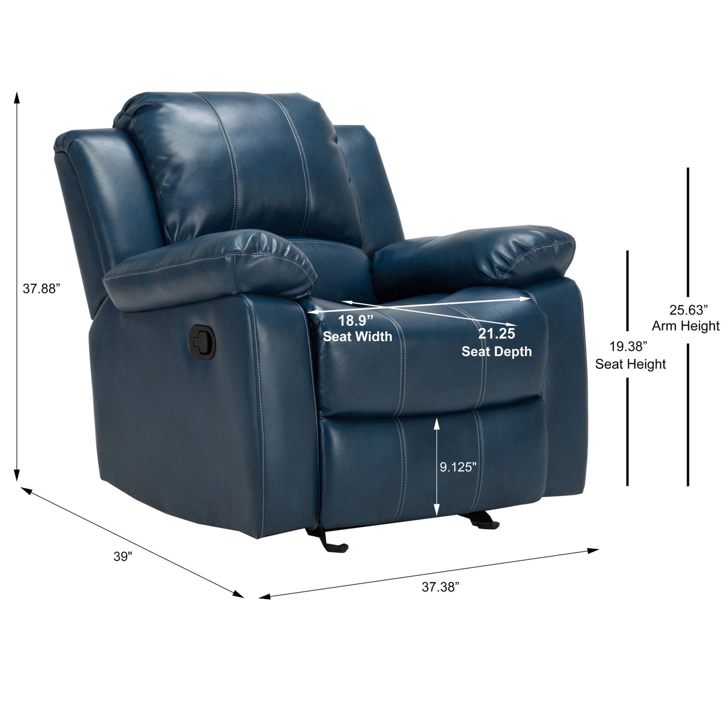 Charlotte Navy Blue Leather Gel Recliner with Gliding and Reclining Functionality - 1st Choice Furniture Direct