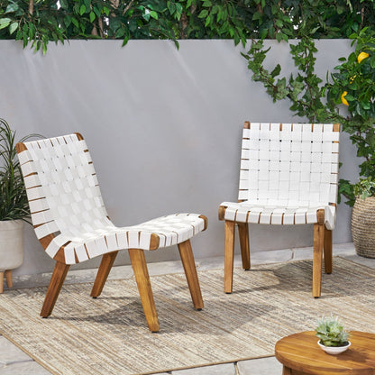 Charlotte Transitional Lounge Chair Set with Rope Weave in White Acacia Wood - 1st Choice Furniture Direct