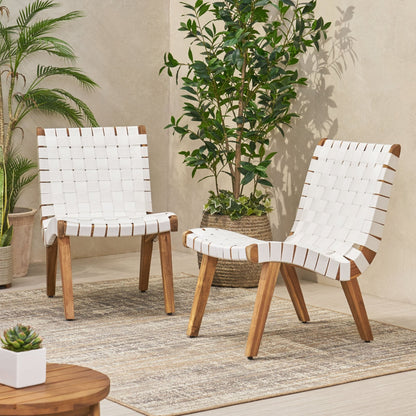 Charlotte Transitional Lounge Chair Set with Rope Weave in White Acacia Wood - 1st Choice Furniture Direct