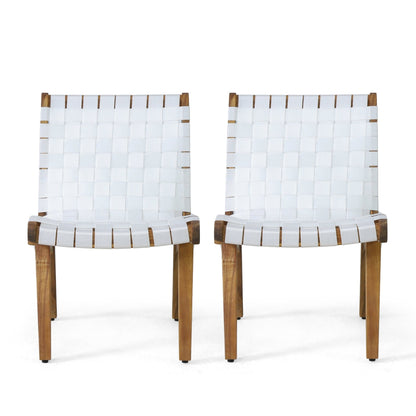 Charlotte Transitional Lounge Chair Set with Rope Weave in White Acacia Wood - 1st Choice Furniture Direct