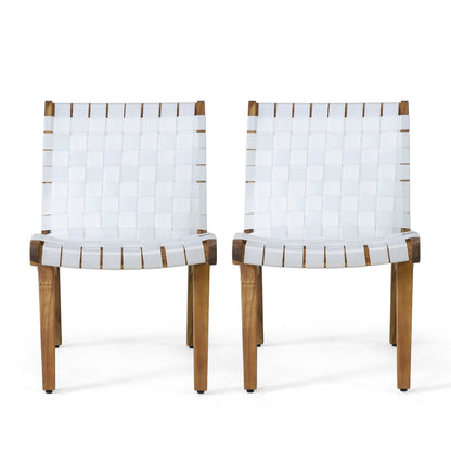 Charlotte Transitional Lounge Chair Set with Rope Weave in White Acacia Wood - 1st Choice Furniture Direct
