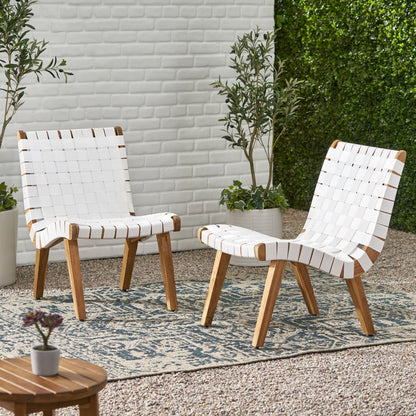 Charlotte Transitional Lounge Chair Set with Rope Weave in White Acacia Wood - 1st Choice Furniture Direct