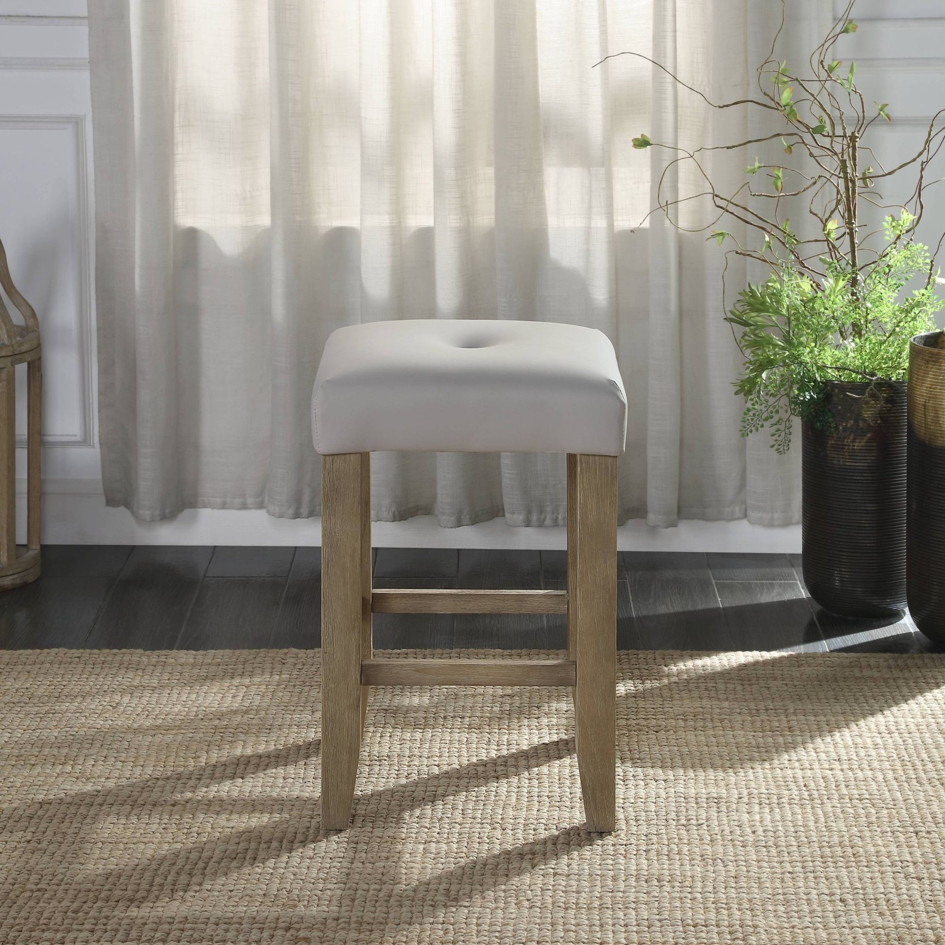 Charnell Gray Synthetic Leather & Oak Finish Counter Height Stool (Set of 2) - 1st Choice Furniture Direct