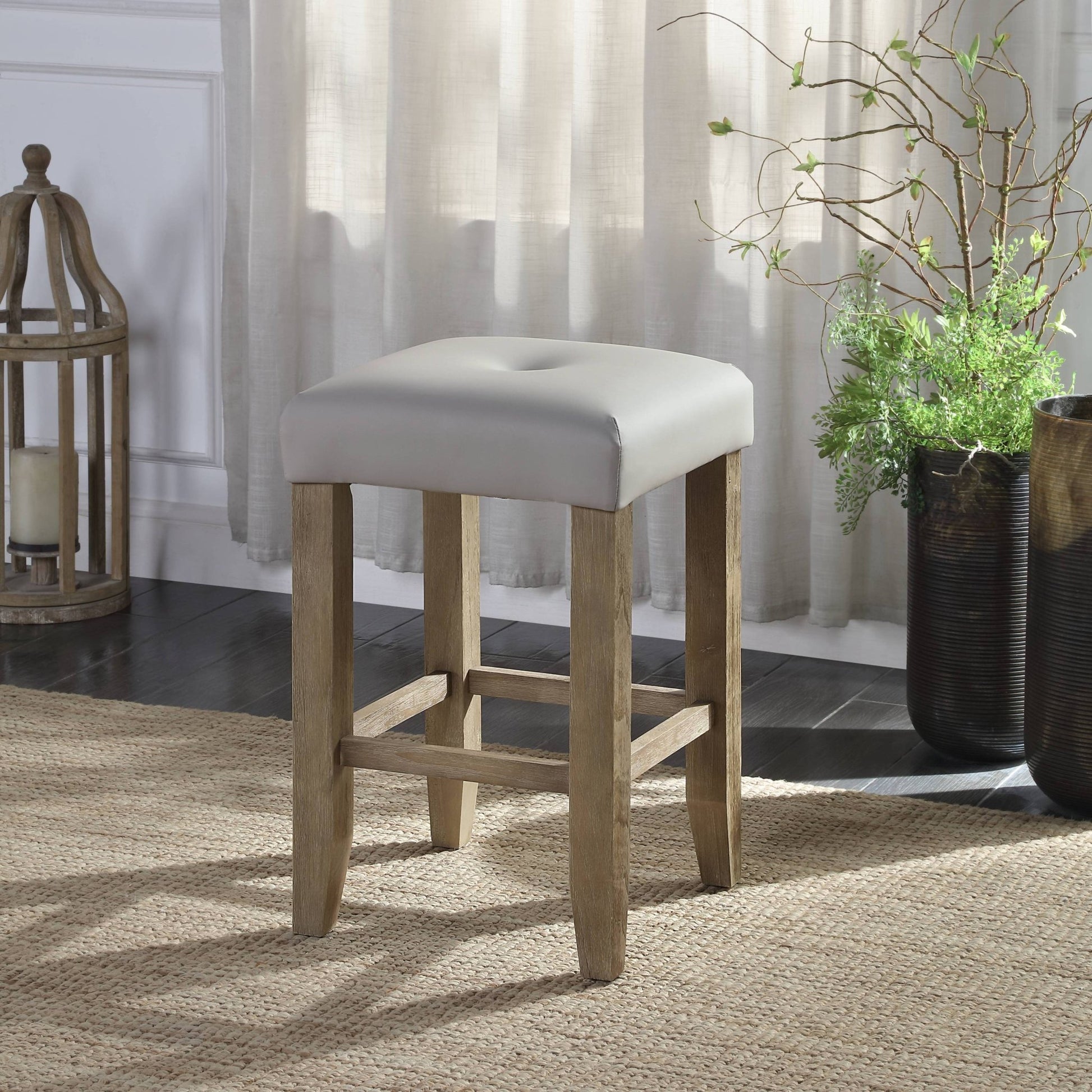 Charnell Gray Synthetic Leather & Oak Finish Counter Height Stool (Set of 2) - 1st Choice Furniture Direct