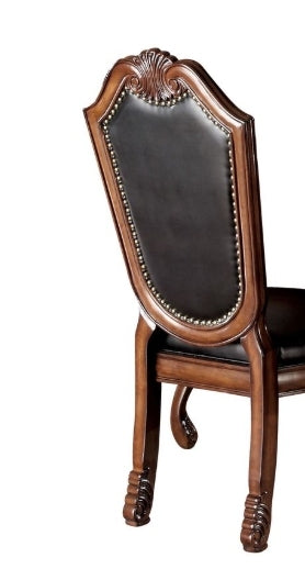 Chateau Black Synthetic Leather & Cherry Finish De Ville Side Chair (Set of 2) - 1st Choice Furniture Direct