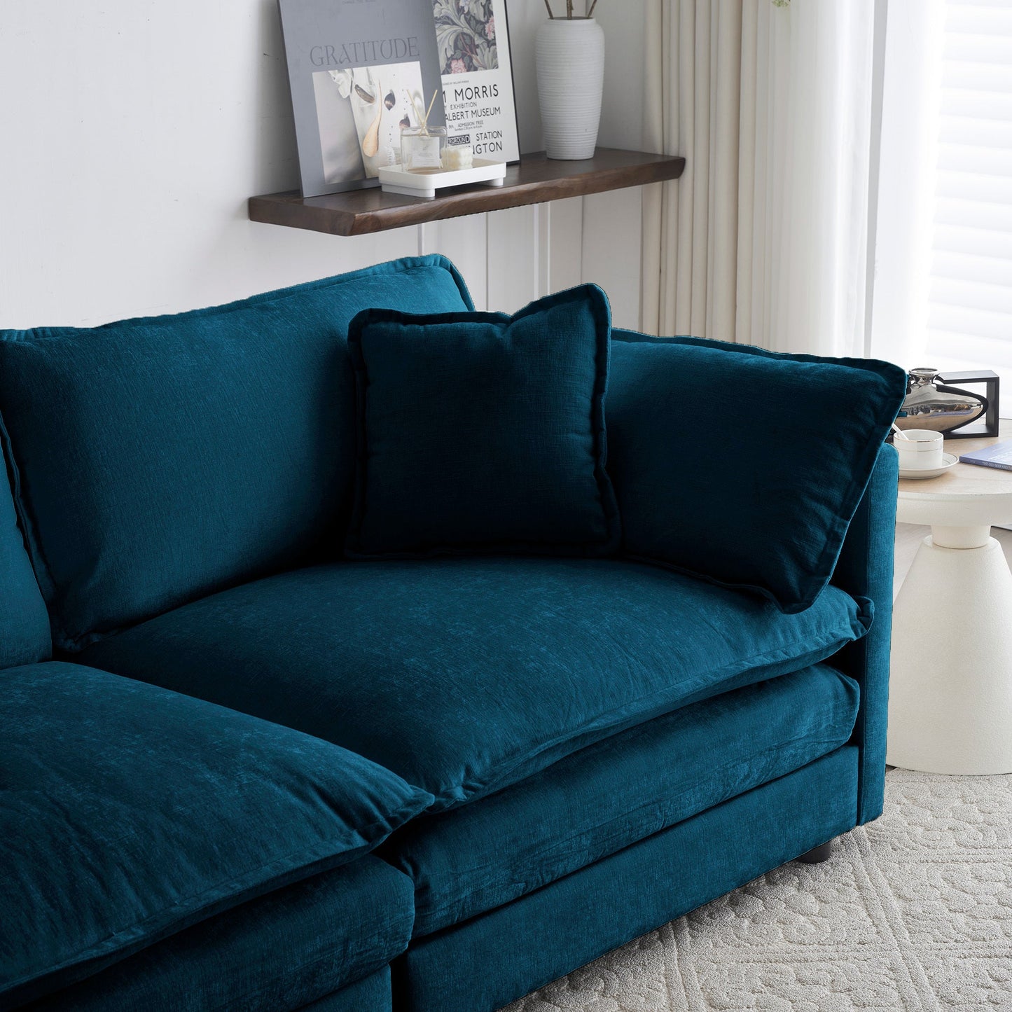 Chenille Two - Seater Sofa with 1 Footrest, 2 Seater L - Shaped Sectional with Ottoman,Loveseat with Ottoman for Small Living Space,Blue Chenille - 1st Choice Furniture Direct