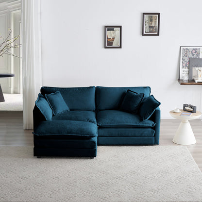 Chenille Two - Seater Sofa with 1 Footrest, 2 Seater L - Shaped Sectional with Ottoman,Loveseat with Ottoman for Small Living Space,Blue Chenille - 1st Choice Furniture Direct
