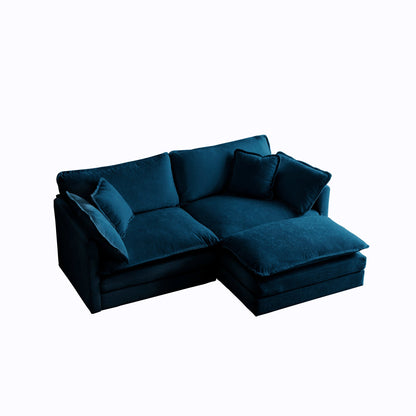 Chenille Two - Seater Sofa with 1 Footrest, 2 Seater L - Shaped Sectional with Ottoman,Loveseat with Ottoman for Small Living Space,Blue Chenille - 1st Choice Furniture Direct