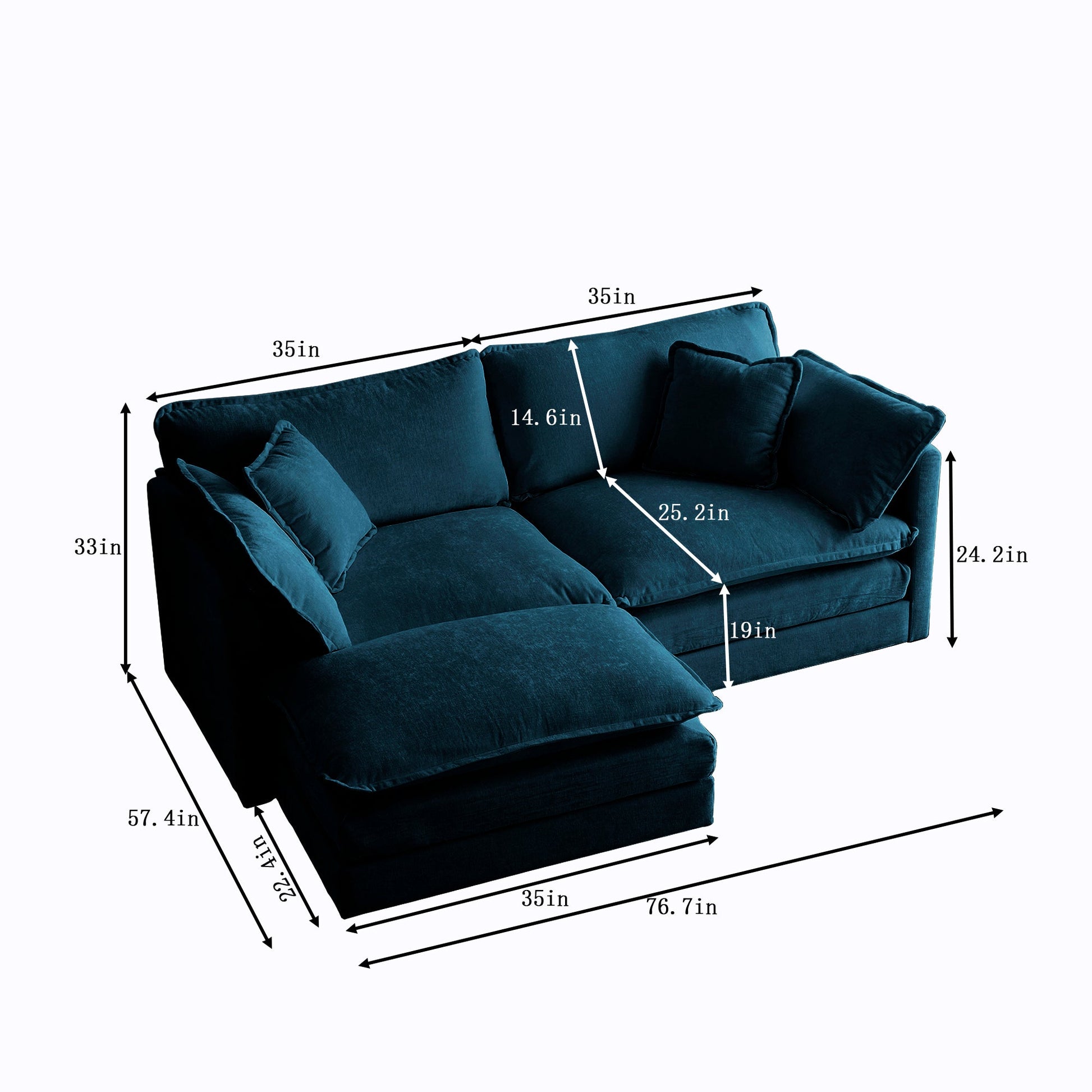 Chenille Two - Seater Sofa with 1 Footrest, 2 Seater L - Shaped Sectional with Ottoman,Loveseat with Ottoman for Small Living Space,Blue Chenille - 1st Choice Furniture Direct