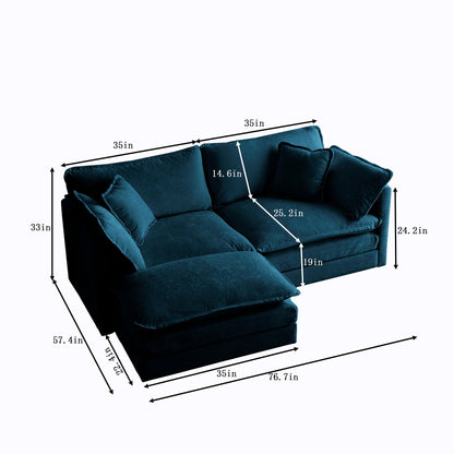 Chenille Two - Seater Sofa with 1 Footrest, 2 Seater L - Shaped Sectional with Ottoman,Loveseat with Ottoman for Small Living Space,Blue Chenille - 1st Choice Furniture Direct