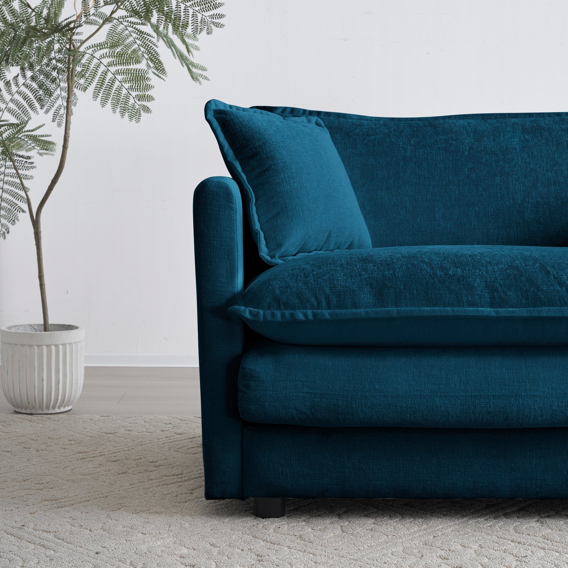 Chenille Two - Seater Sofa with 1 Footrest, 2 Seater L - Shaped Sectional with Ottoman,Loveseat with Ottoman for Small Living Space,Blue Chenille - 1st Choice Furniture Direct
