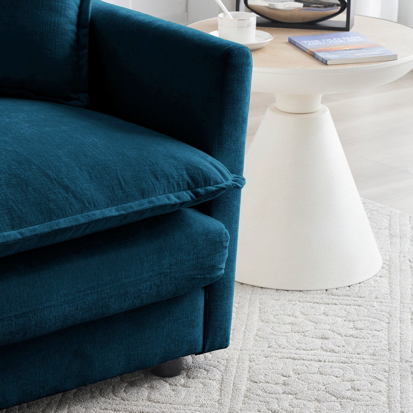 Chenille Two - Seater Sofa with 1 Footrest, 2 Seater L - Shaped Sectional with Ottoman,Loveseat with Ottoman for Small Living Space,Blue Chenille - 1st Choice Furniture Direct