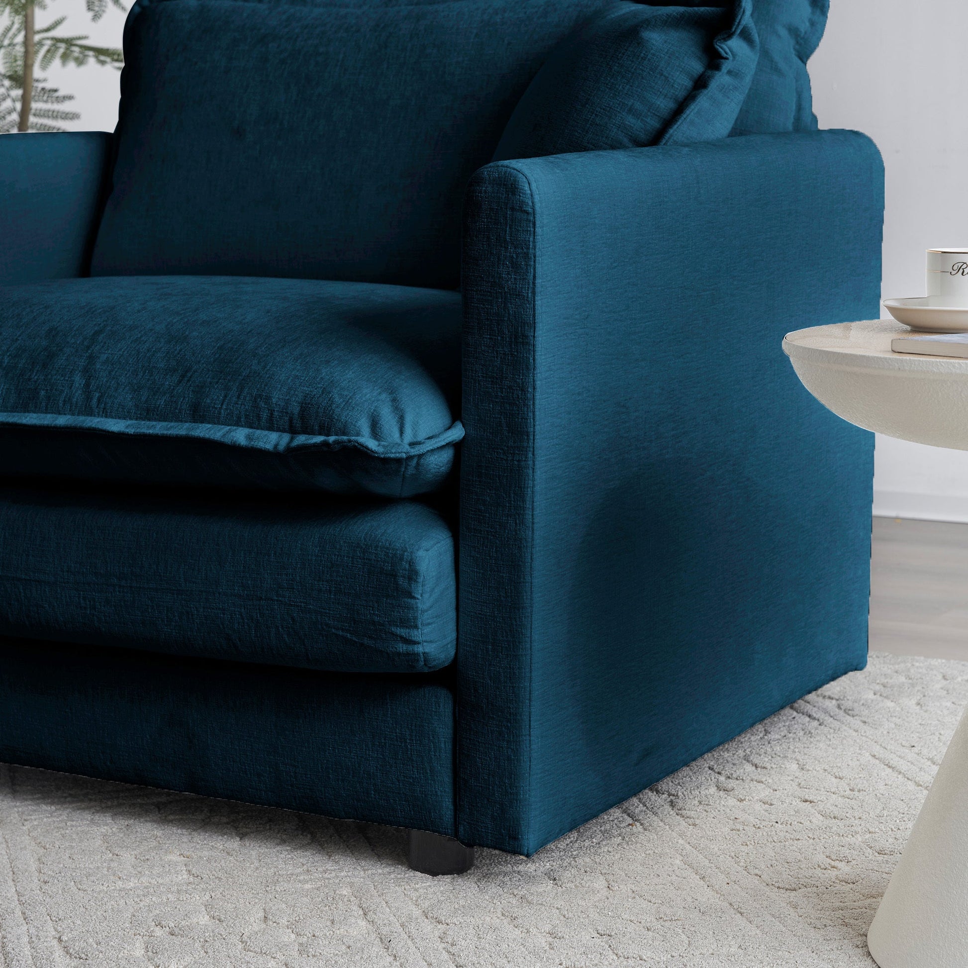 Chenille Two - Seater Sofa with 1 Footrest, 2 Seater L - Shaped Sectional with Ottoman,Loveseat with Ottoman for Small Living Space,Blue Chenille - 1st Choice Furniture Direct