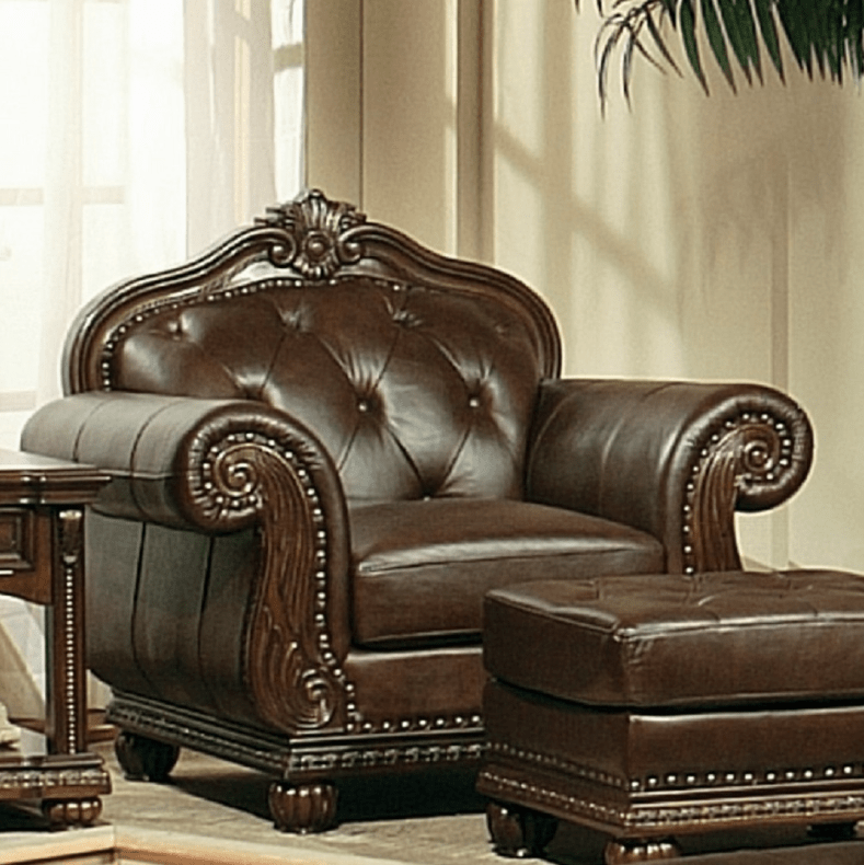 Cherry & Espresso Top Grain Leather Accent Chair - 1st Choice Furniture Direct