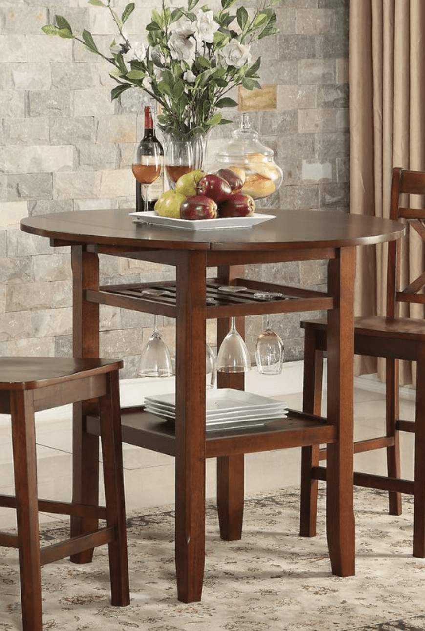 Cherry Round Counter Height Dining Table with Drop Leaves - 1st Choice Furniture Direct